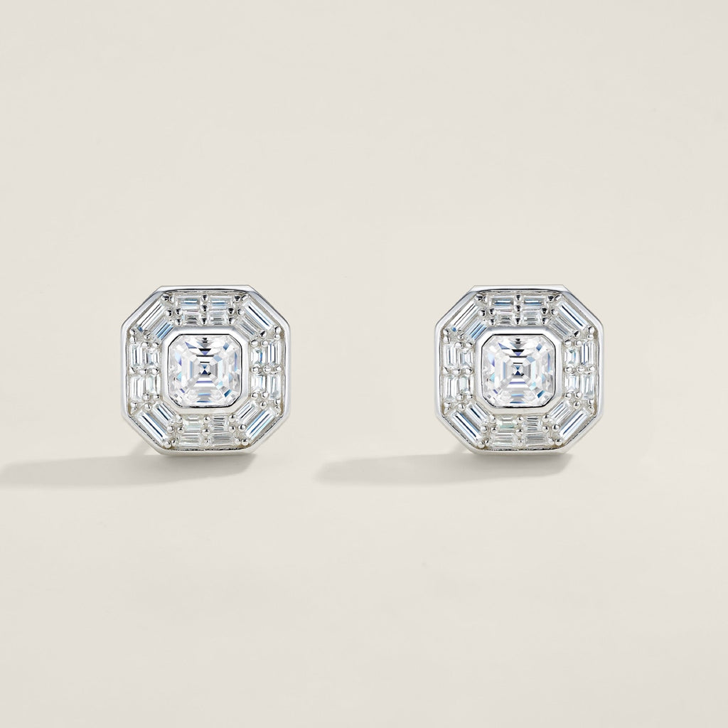 Ottangolo Moissanite Halo Stud Earrings in Sterling Silver
