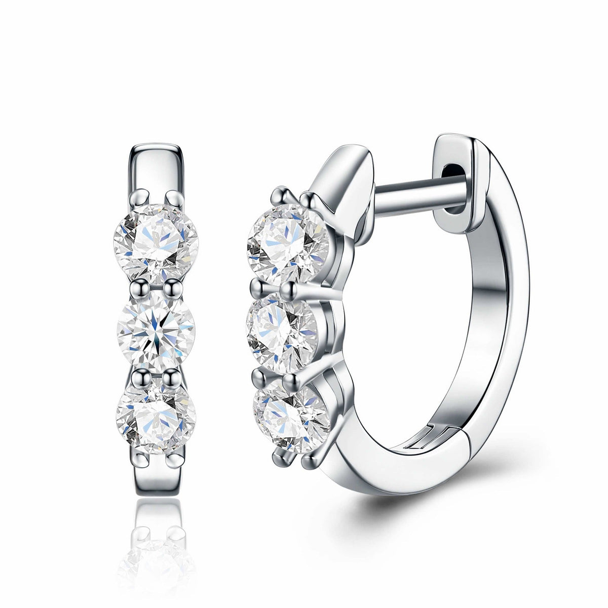 Terzina Moissanite Huggie Hoop Earrings in Sterling Silver