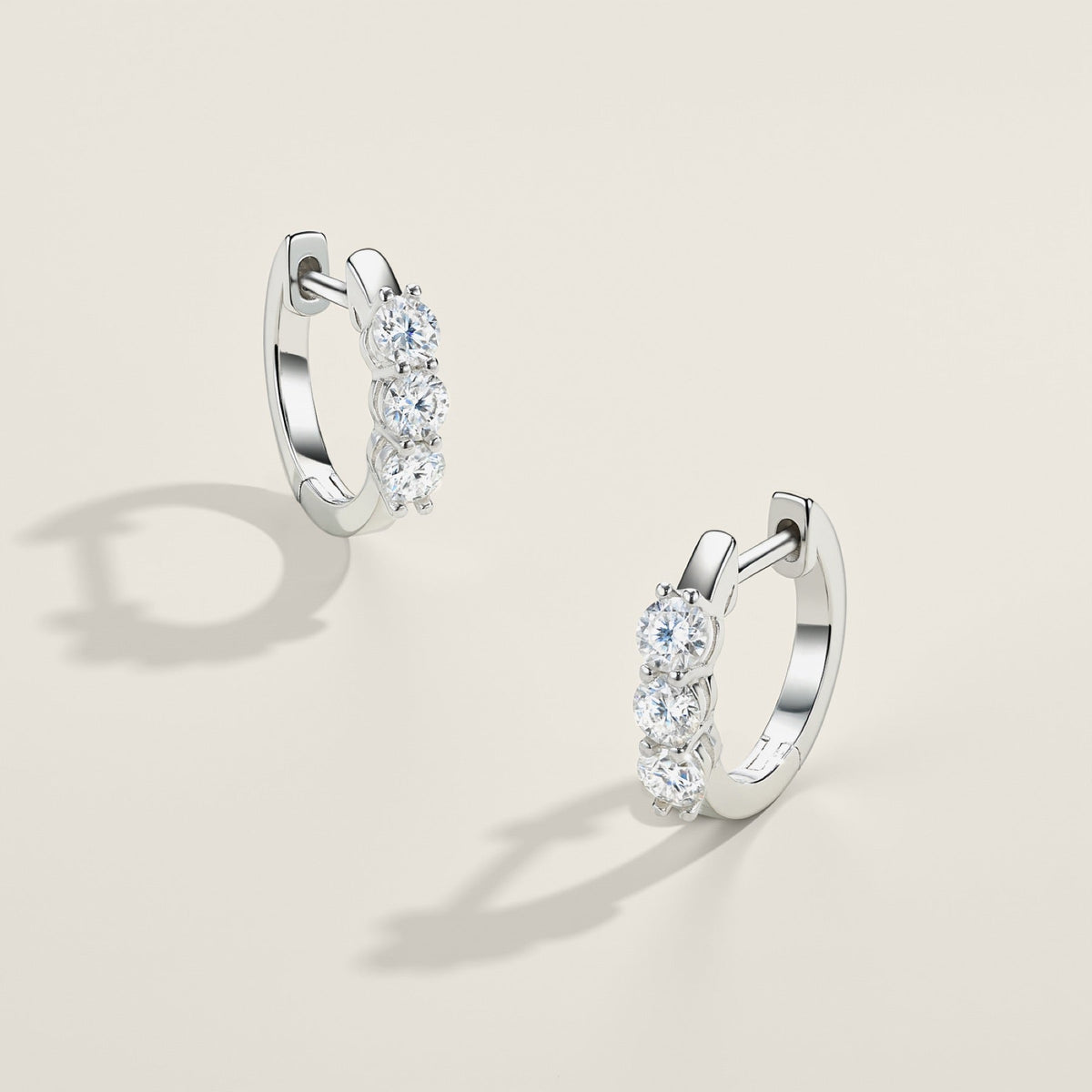 Terzina Moissanite Huggie Hoop Earrings in Sterling Silver