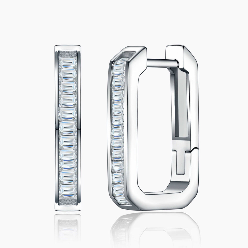 Rettango Moissanite Huggie Hoop Earrings in Sterling Silver