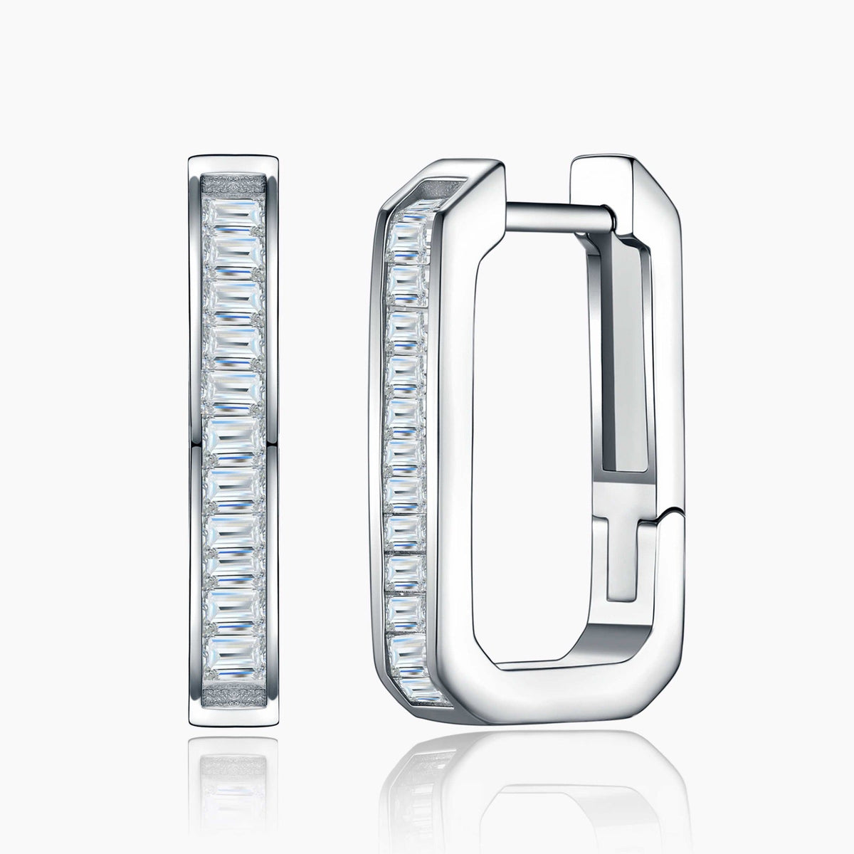 Rettango Moissanite Huggie Hoop Earrings in Sterling Silver