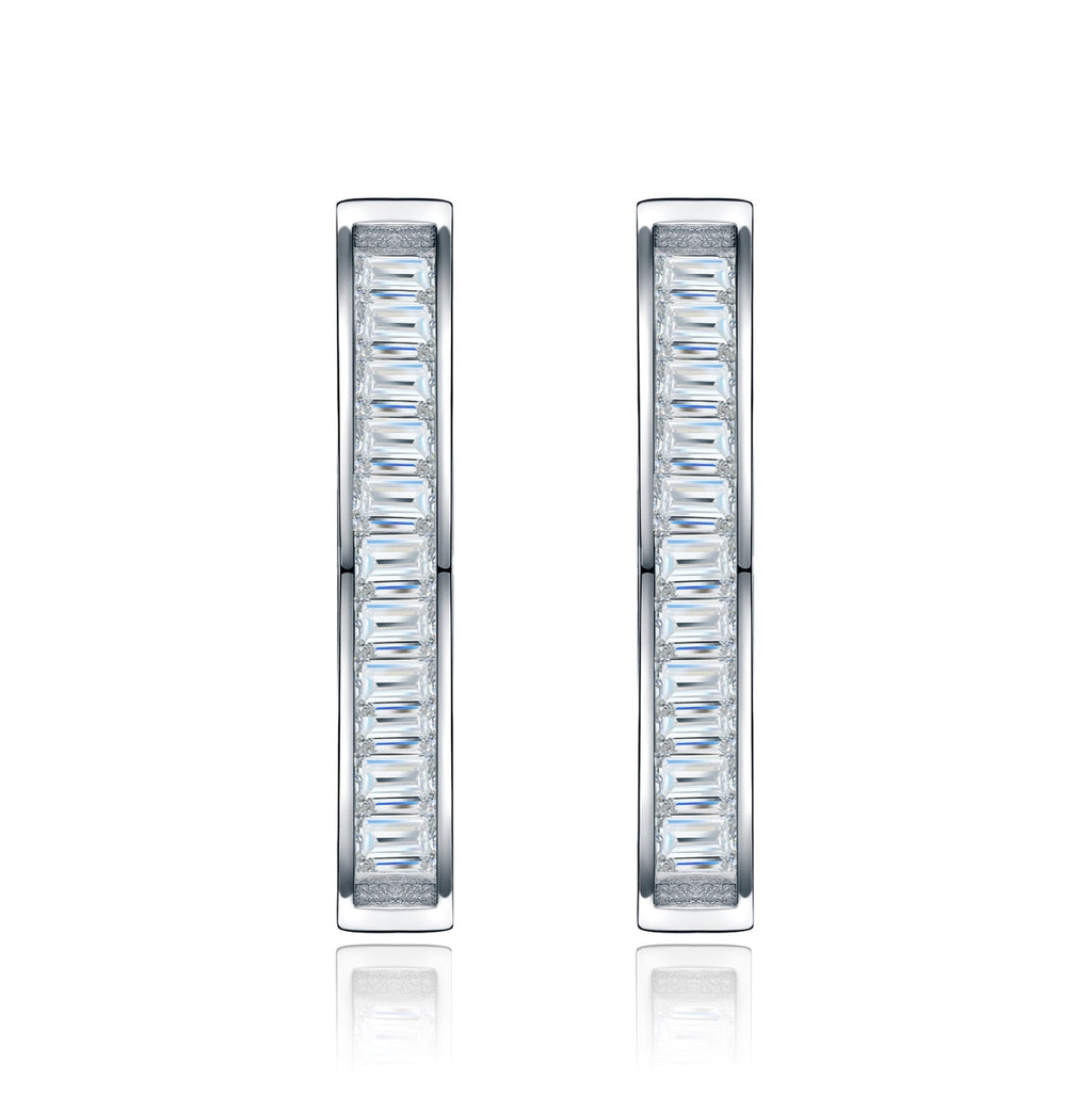 Rettango Moissanite Huggie Hoop Earrings in Sterling Silver