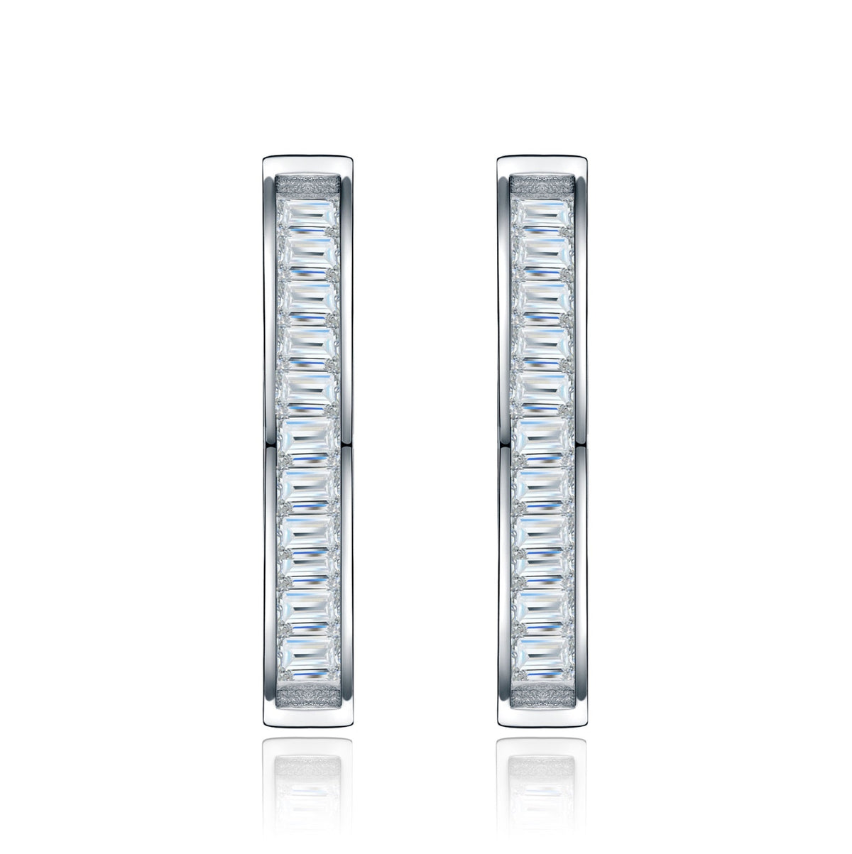 Rettango Moissanite Huggie Hoop Earrings in Sterling Silver