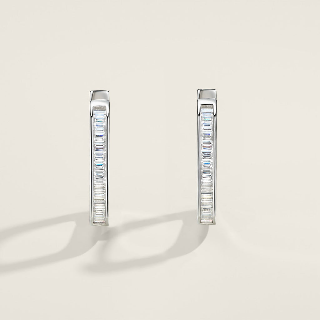 Rettango Moissanite Huggie Hoop Earrings in Sterling Silver