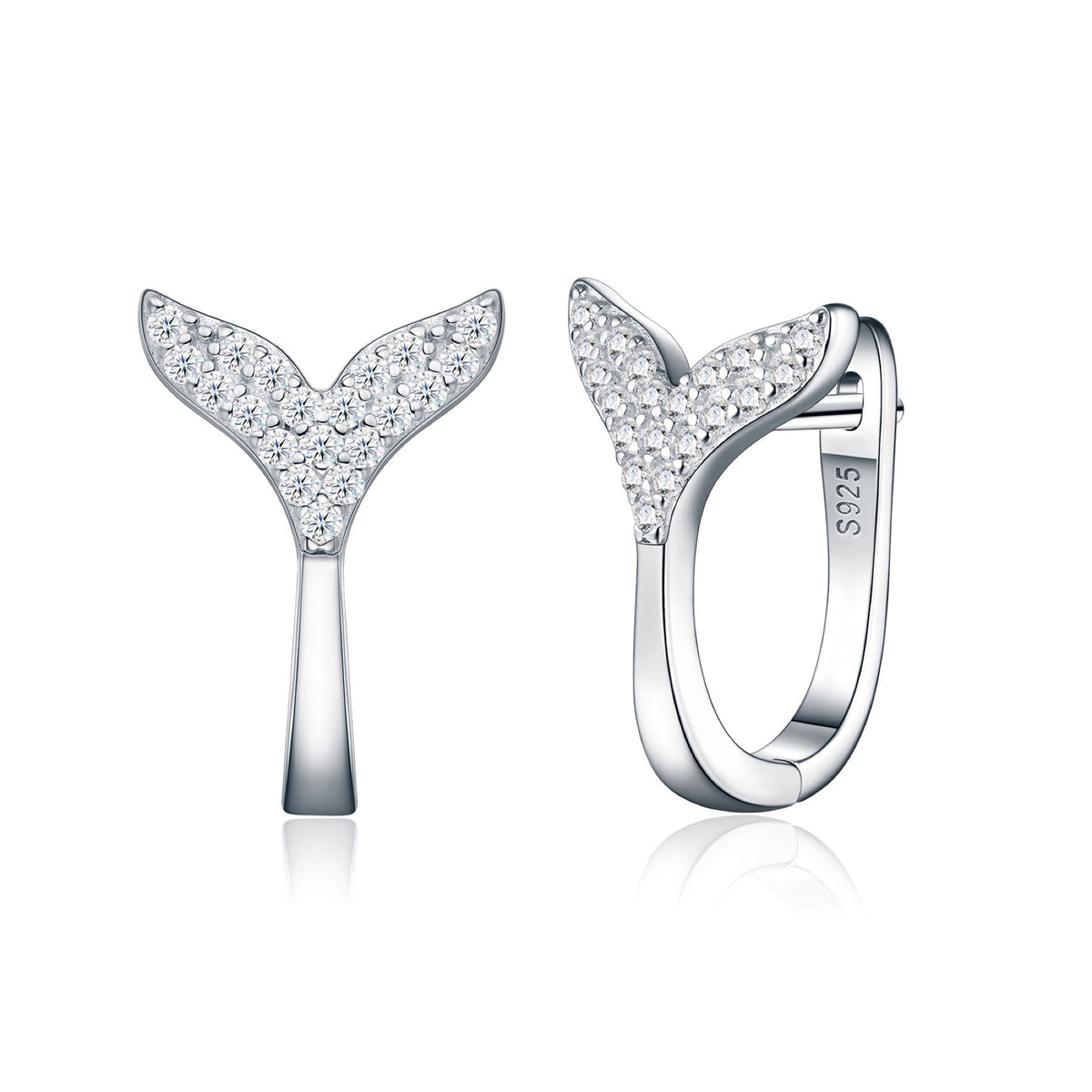 Sirenetta Moissanite Whale Tail Stud Earrings in Sterling Silver