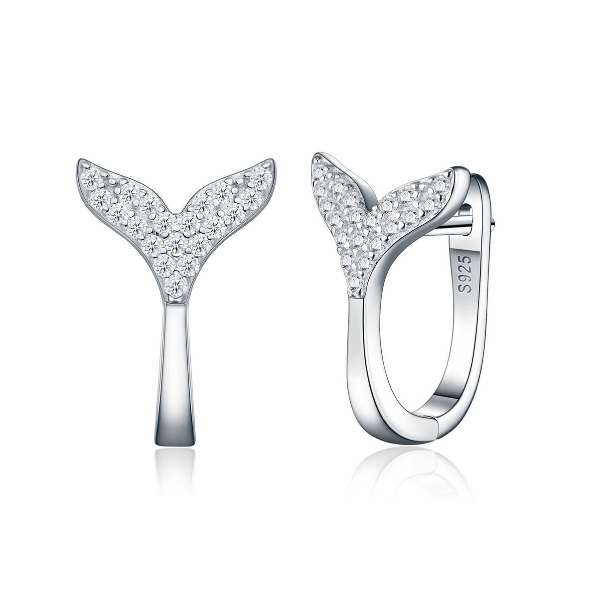 Sirenetta Moissanite Whale Tail Stud Earrings in Sterling Silver