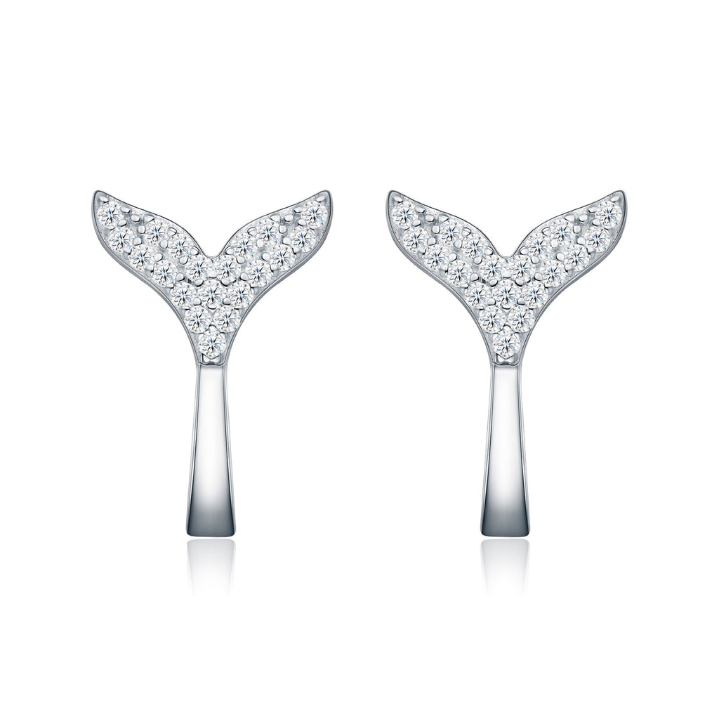 Sirenetta Moissanite Whale Tail Stud Earrings in Sterling Silver