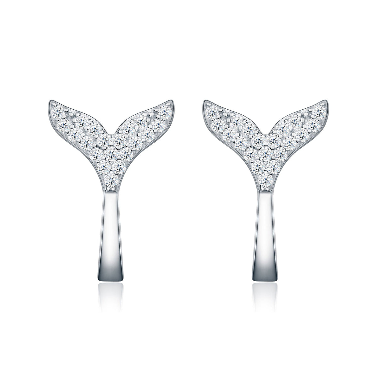 Sirenetta Moissanite Whale Tail Stud Earrings in Sterling Silver