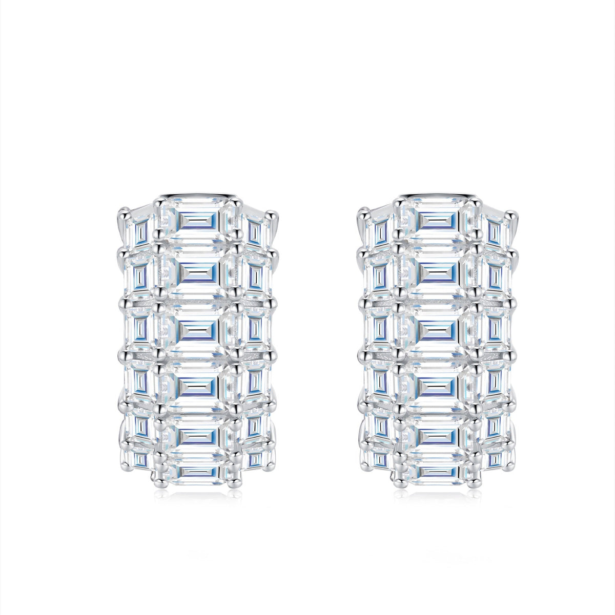 Trittico Moissanite Huggie Hoop Earrings in Sterling Silver