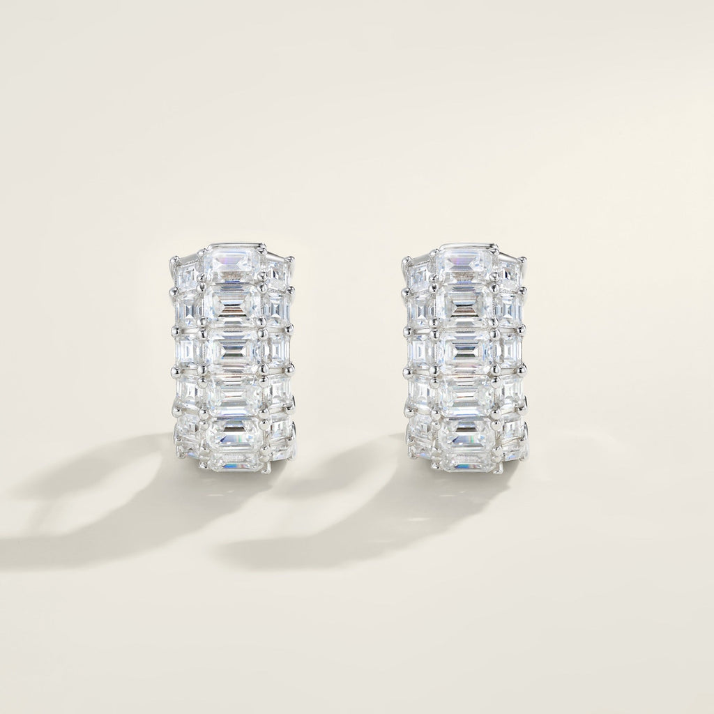 Trittico Moissanite Huggie Hoop Earrings in Sterling Silver