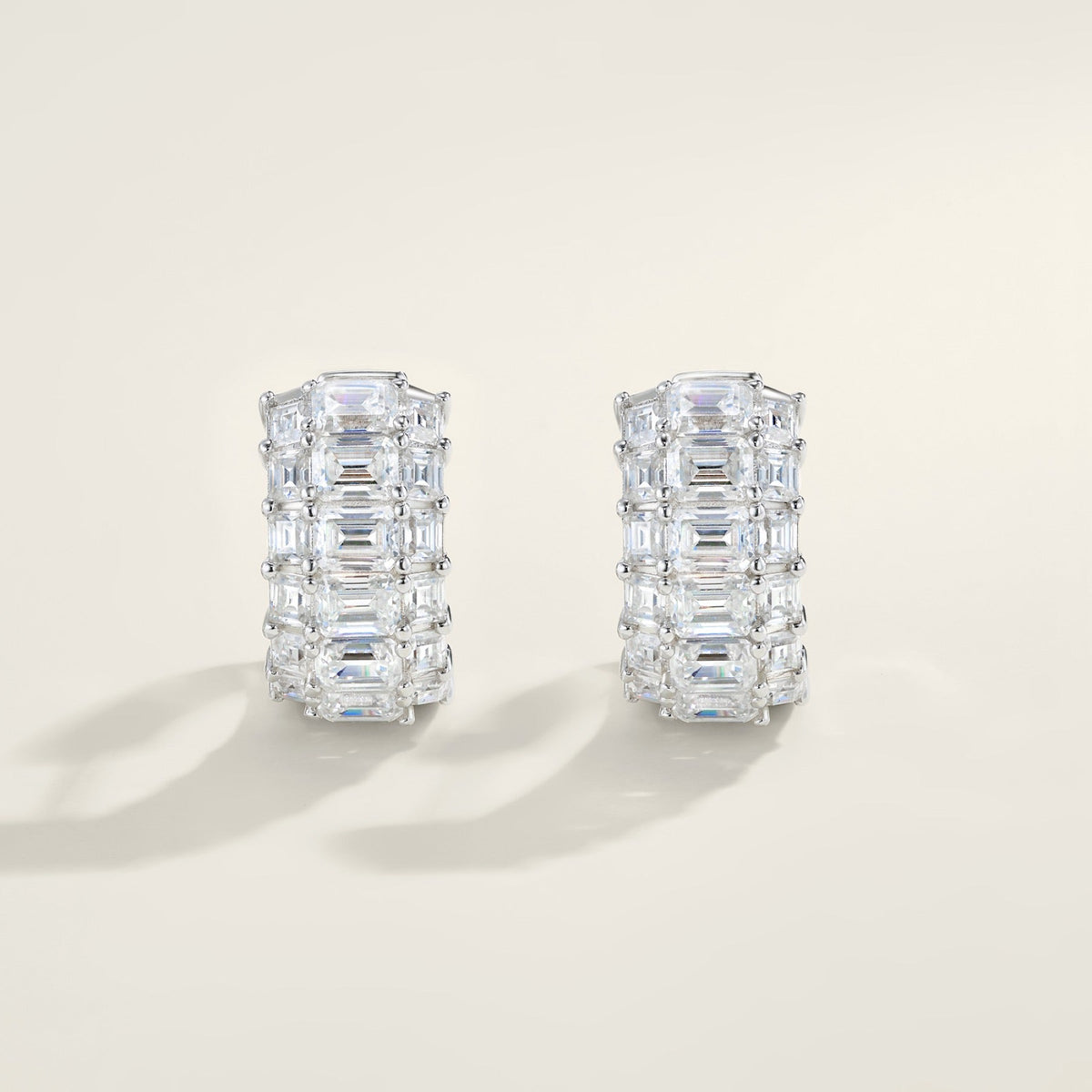 Trittico Moissanite Huggie Hoop Earrings in Sterling Silver