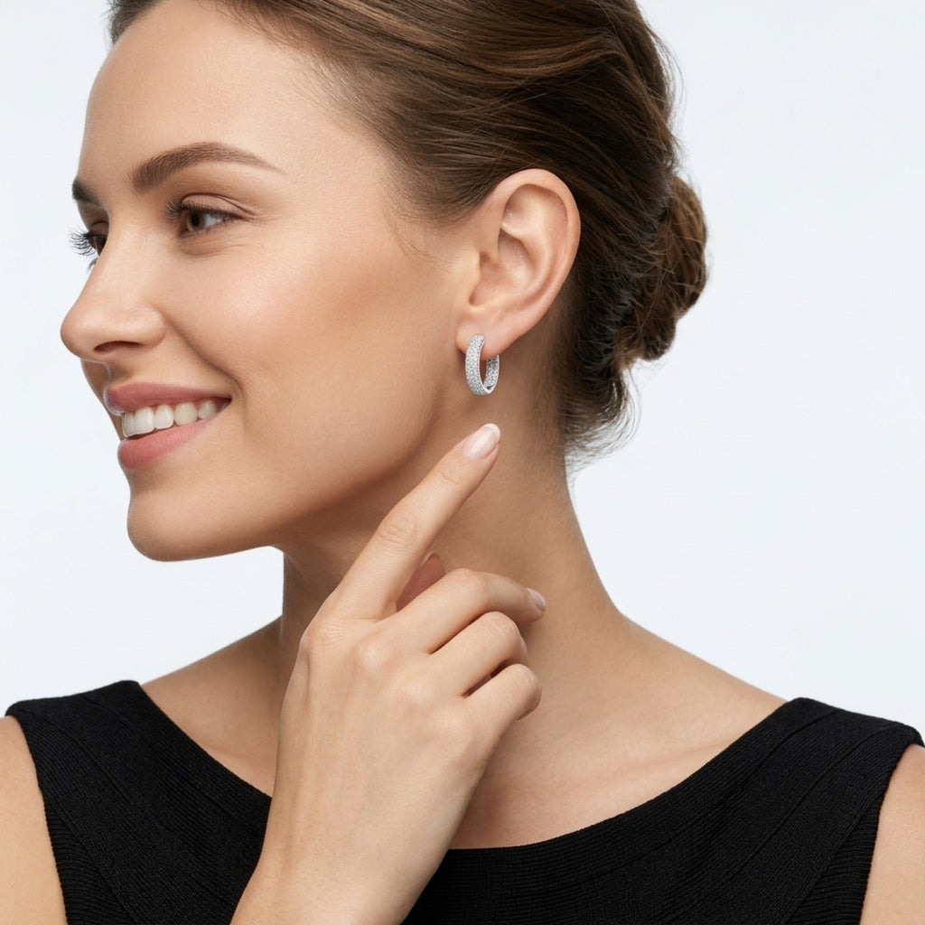 Corposo Moissanite Huggie Hoop Earrings in Sterling Silver