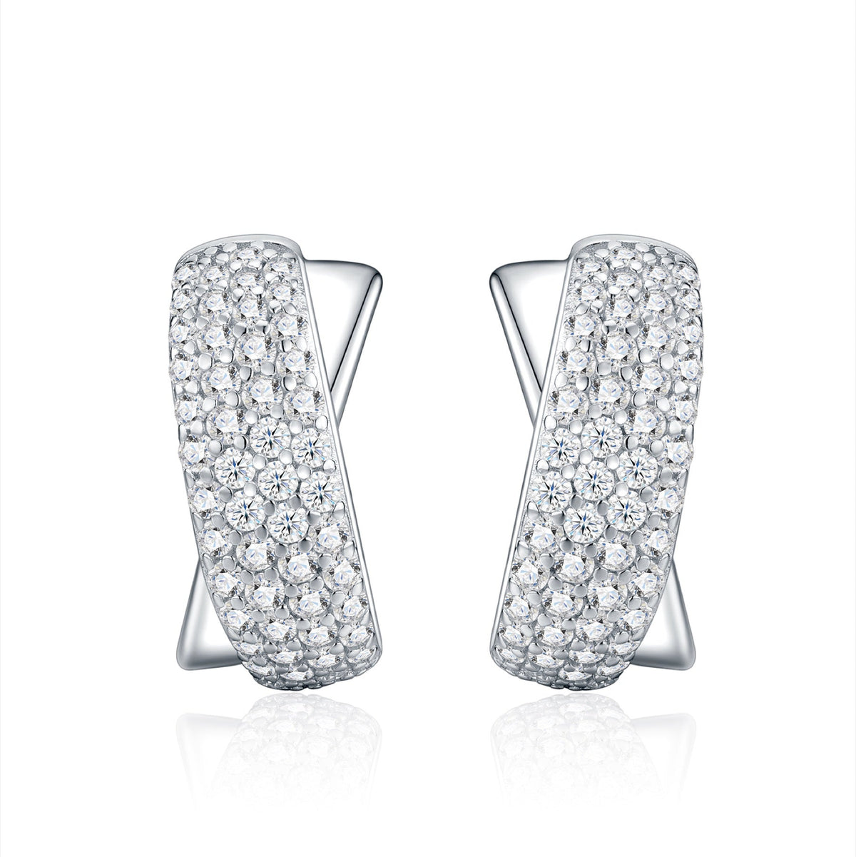 Incrociata Moissanite Huggie Hoop Earrings in Sterling Silver