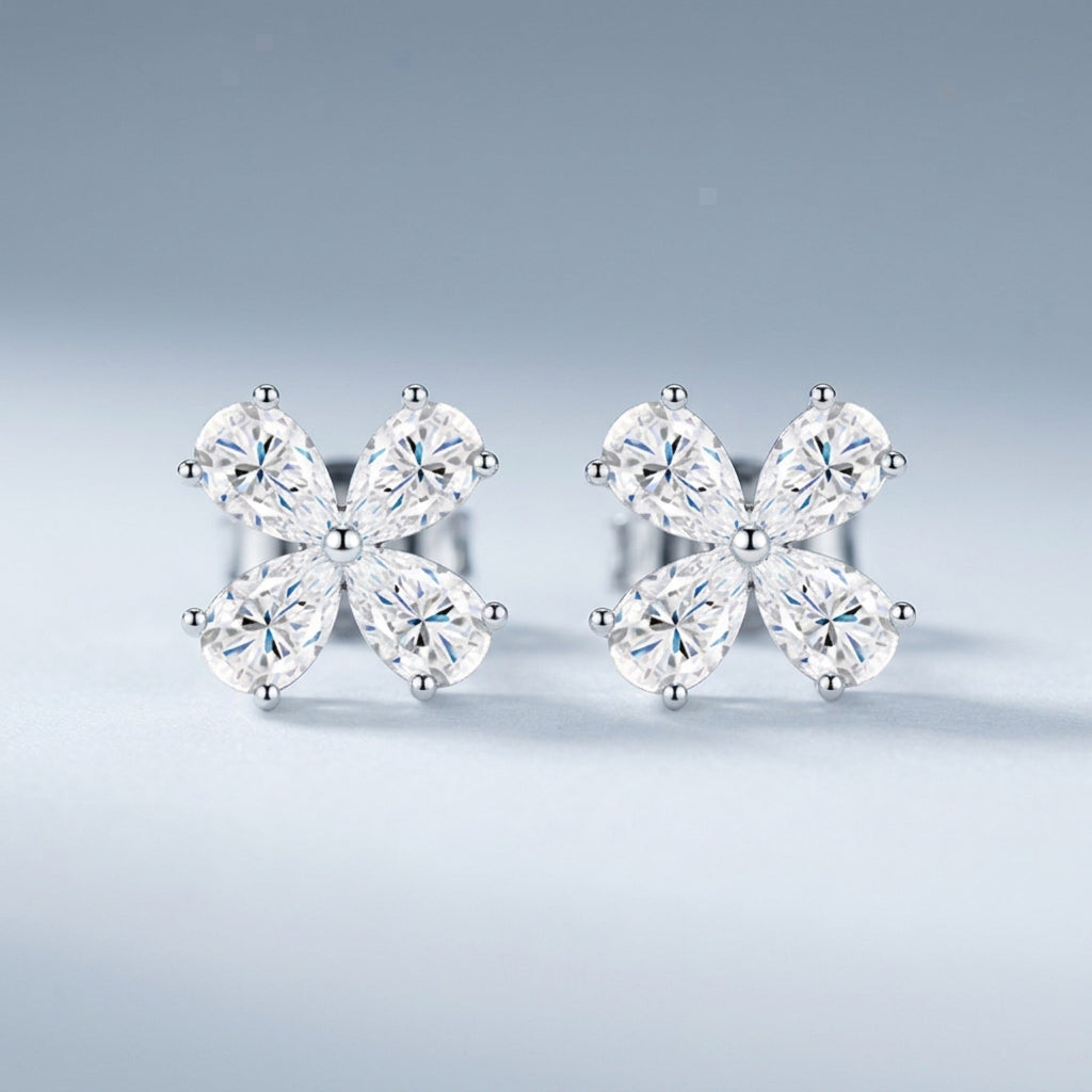 Quadrifiore Moissanite Clover Stud Earrings in Sterling Silver
