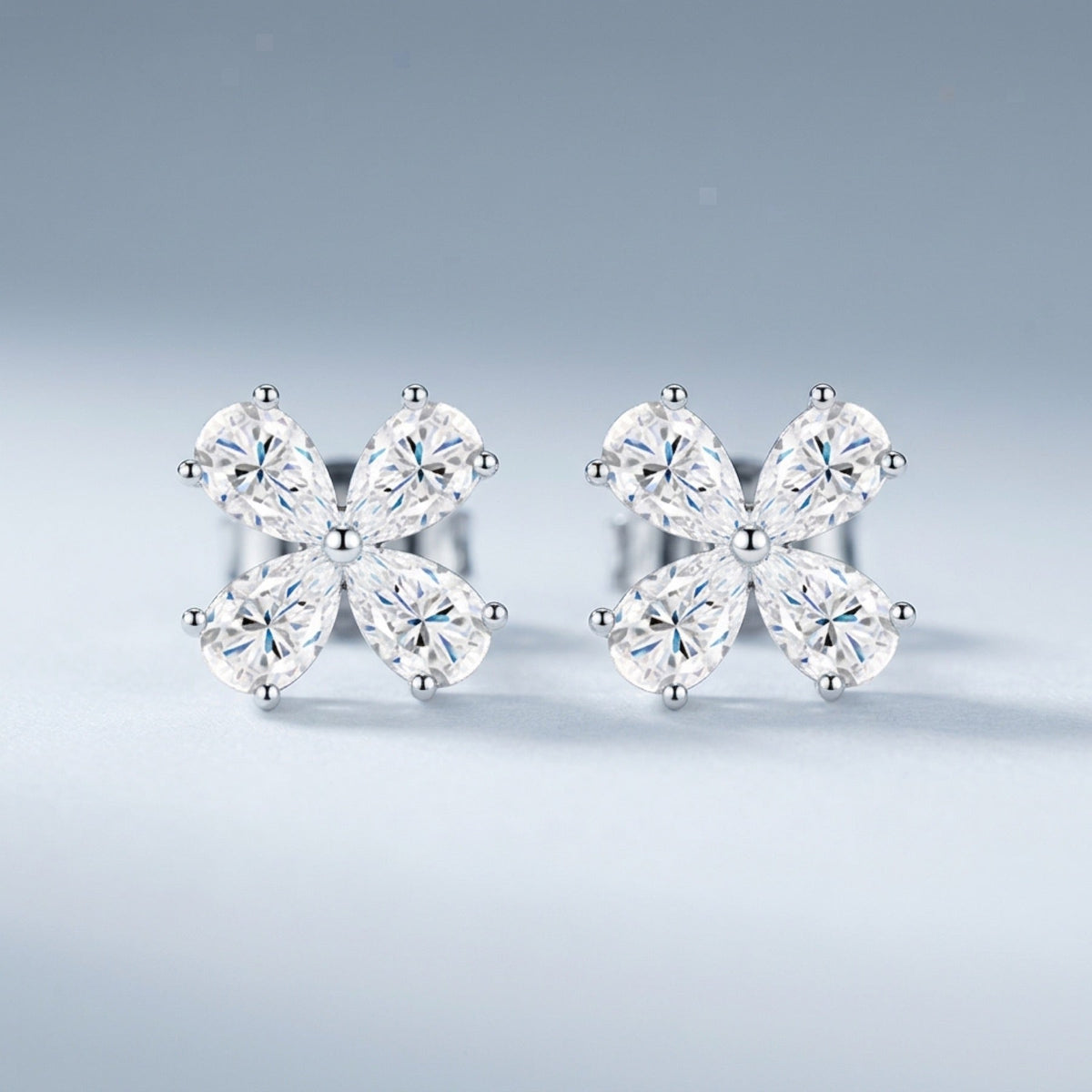 Quadrifiore Moissanite Clover Stud Earrings in Sterling Silver