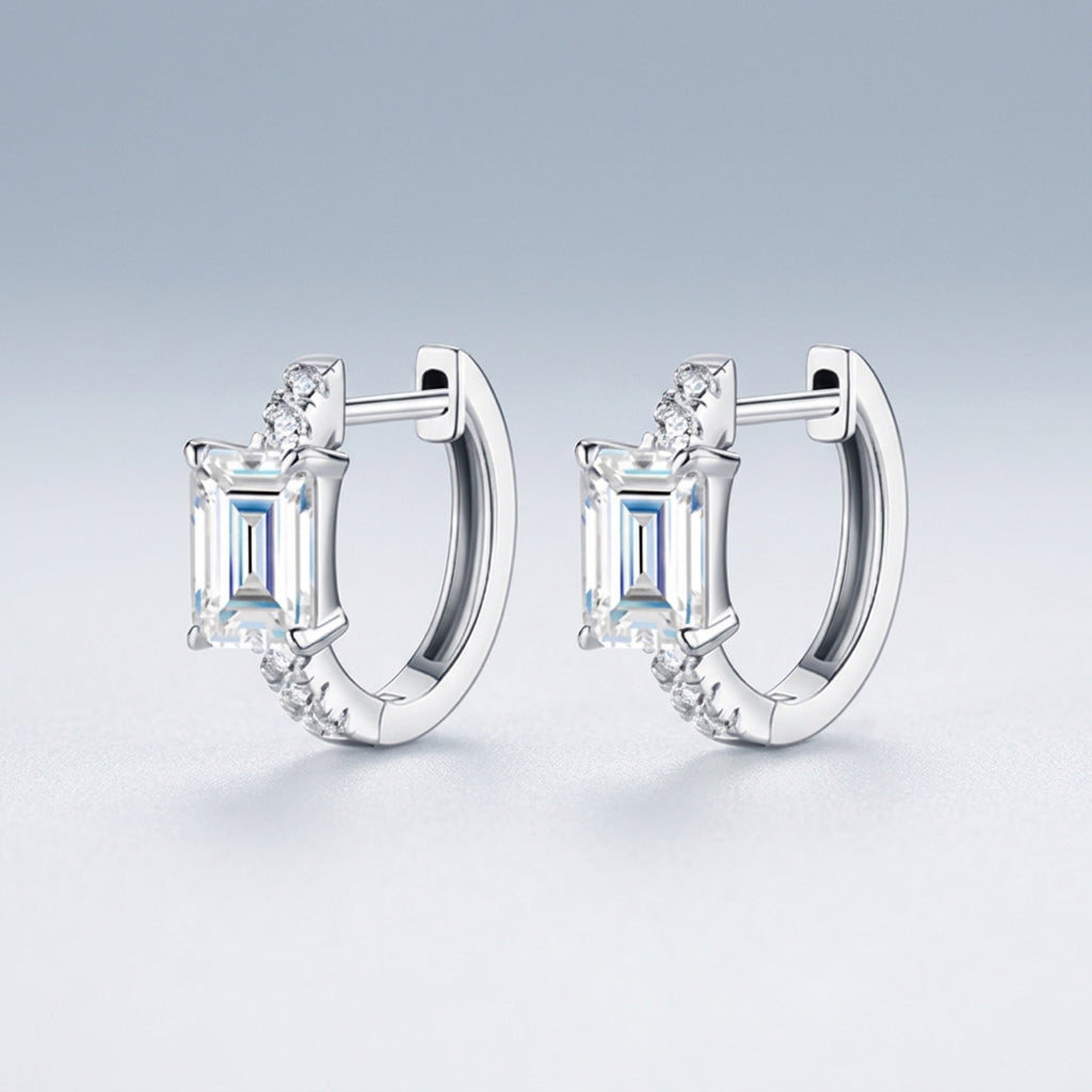 Smeraldini Moissanite Huggie Hoop Earrings in Sterling Silver