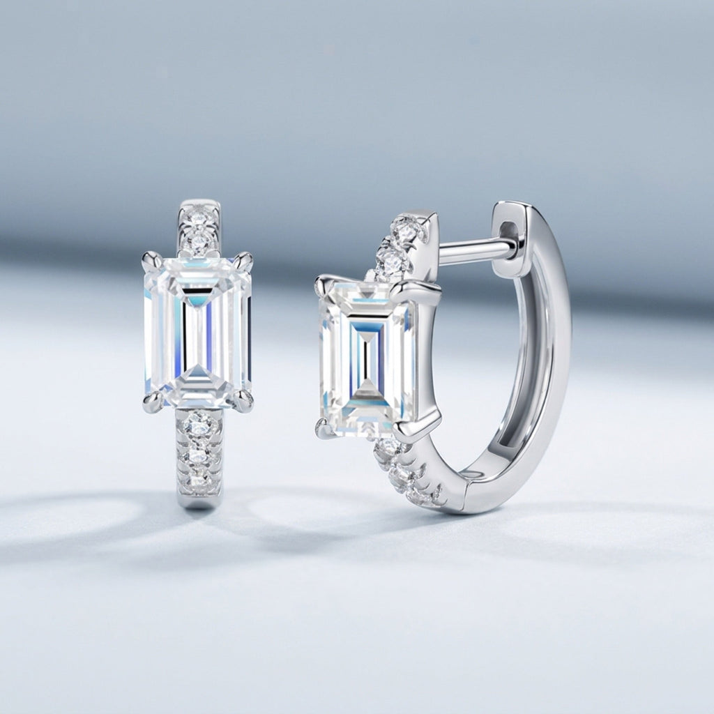 Smeraldini Moissanite Huggie Hoop Earrings in Sterling Silver