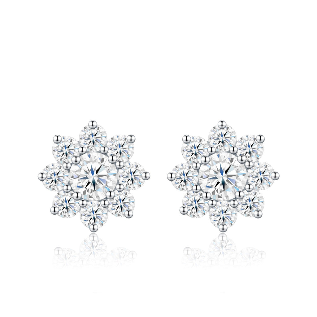 Fioredineve Moissanite Flower Stud Earrings in Sterling Silver