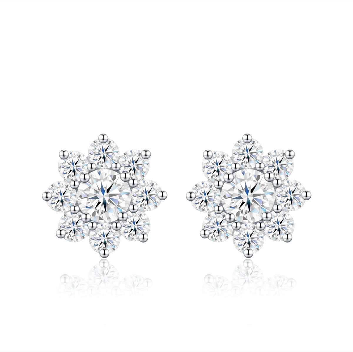 Fioredineve Moissanite Flower Stud Earrings in Sterling Silver