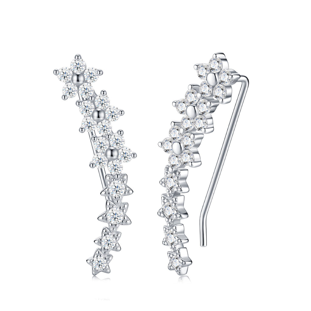 Sciamella Moissanite Climber Stud Earrings in Sterling Silver