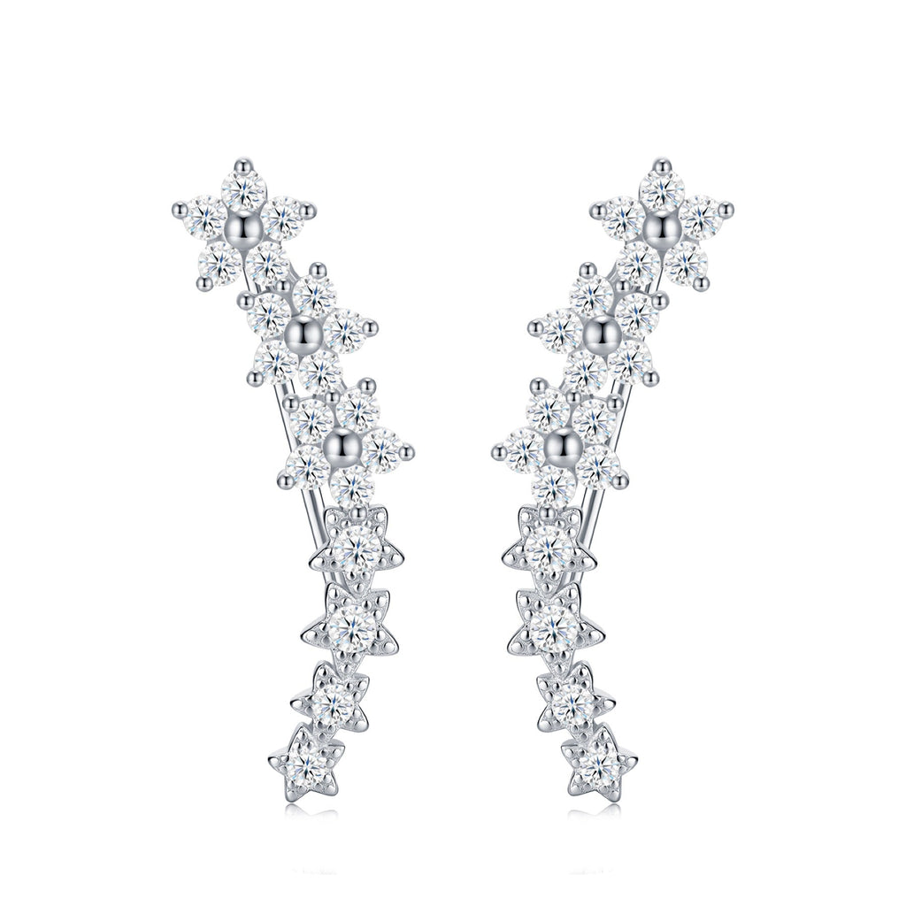Sciamella Moissanite Climber Stud Earrings in Sterling Silver
