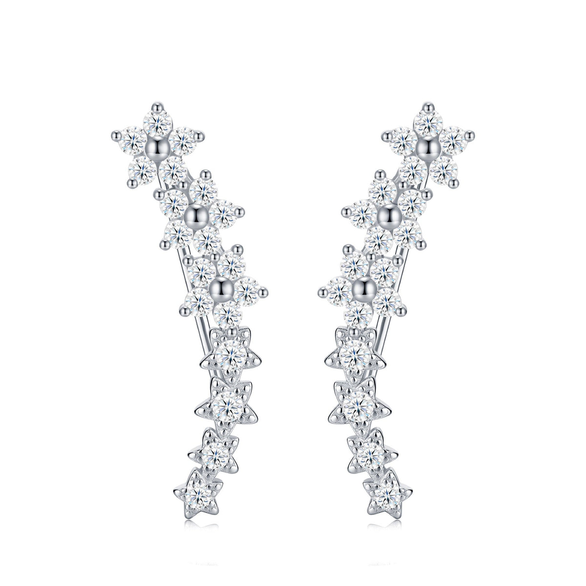Sciamella Moissanite Climber Stud Earrings in Sterling Silver
