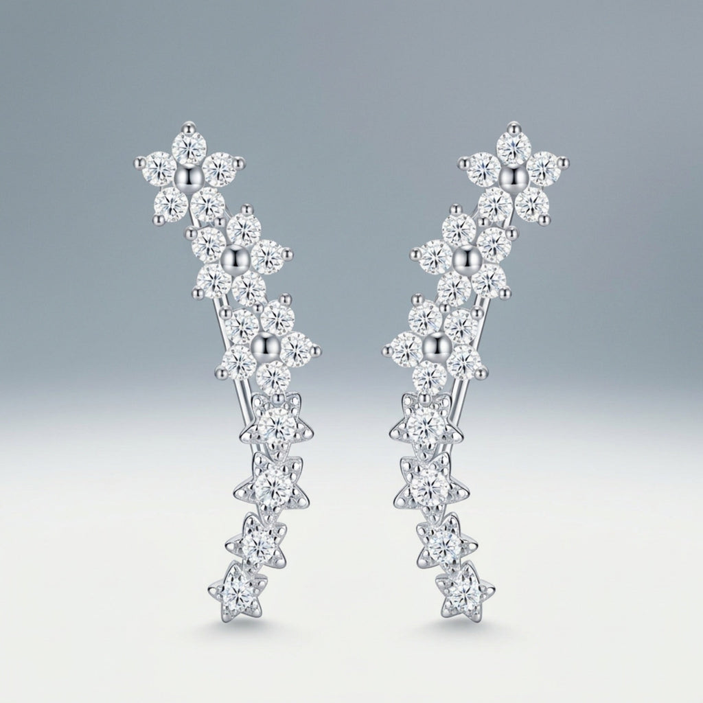 Sciamella Moissanite Climber Stud Earrings in Sterling Silver