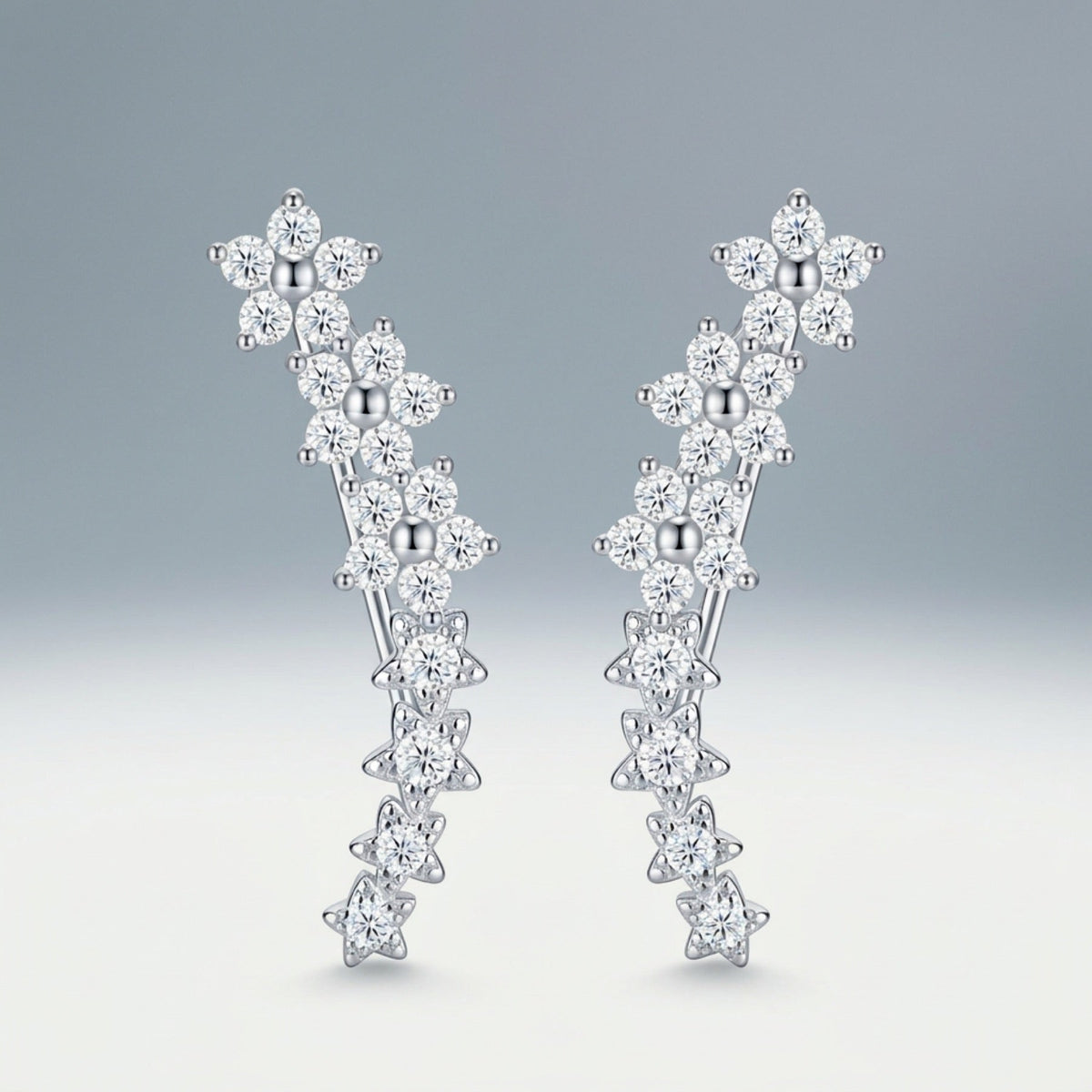 Sciamella Moissanite Climber Stud Earrings in Sterling Silver