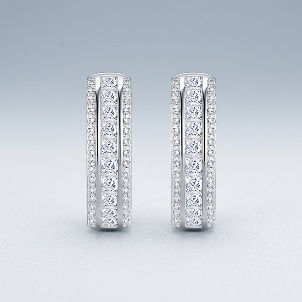 Binata Moissanite Huggie Hoop Earrings in Sterling Silver
