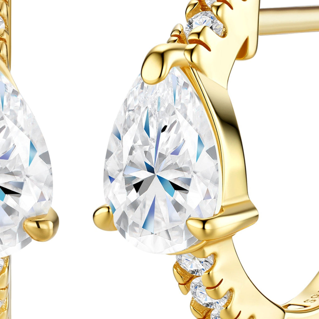 Peragold Pear-Cut Moissanite Huggie Hoop Earrings in Gold-Tone Sterling Silver