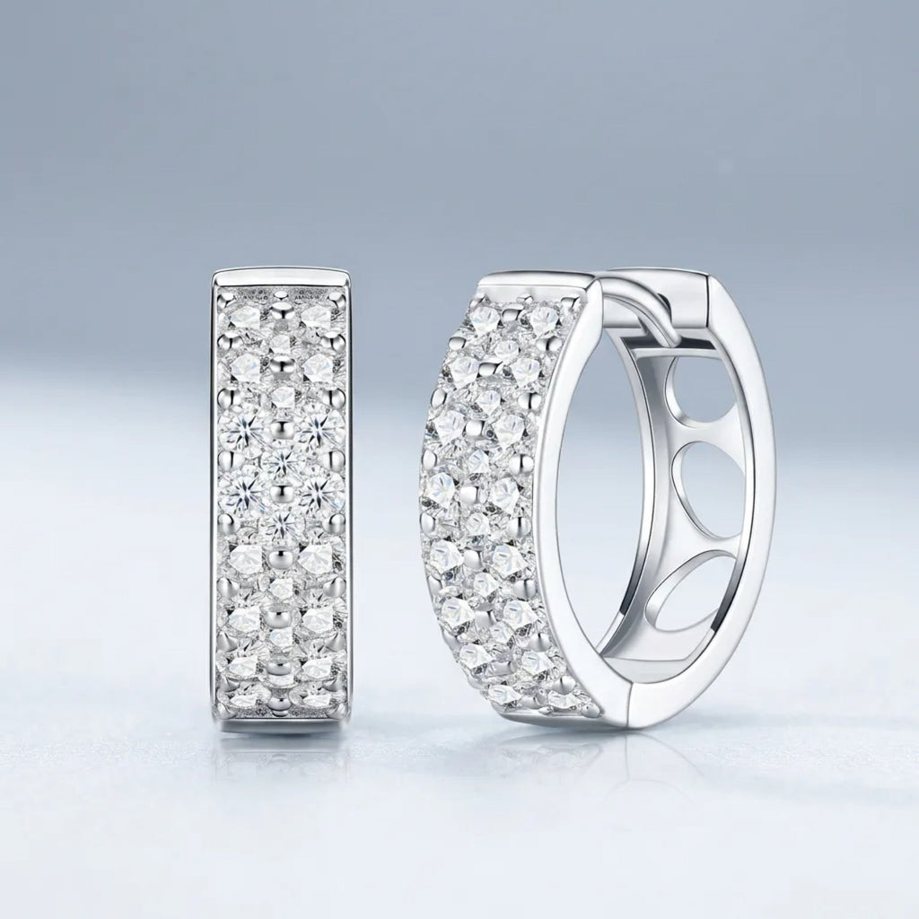 Fasciata Moissanite Huggie Hoop Earrings in Sterling Silver