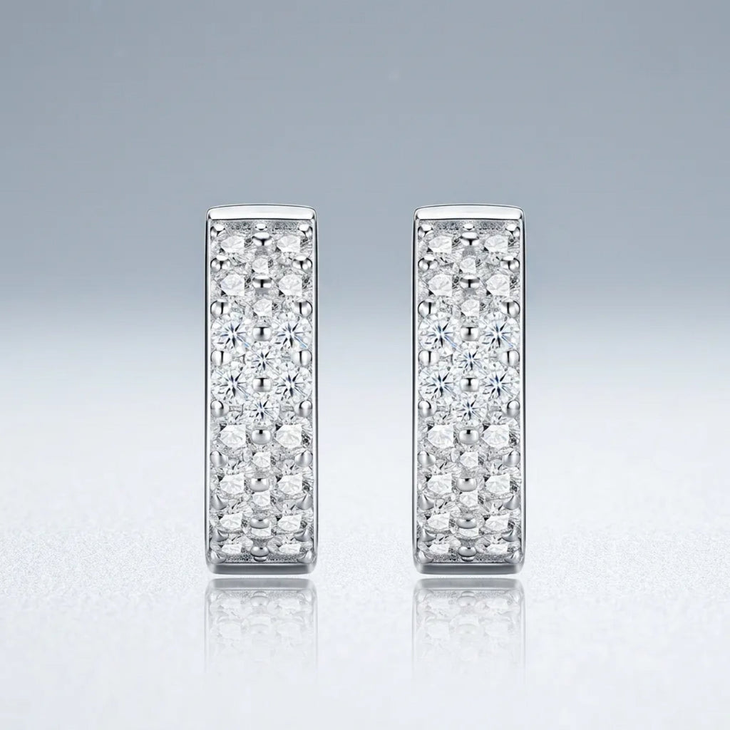 Fasciata Moissanite Huggie Hoop Earrings in Sterling Silver