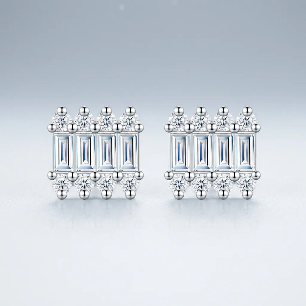 Barrette Moissanite Stud Earrings in Sterling Silver