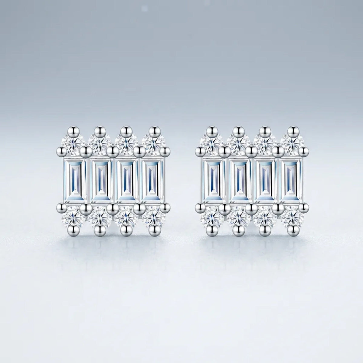 Barrette Moissanite Stud Earrings in Sterling Silver