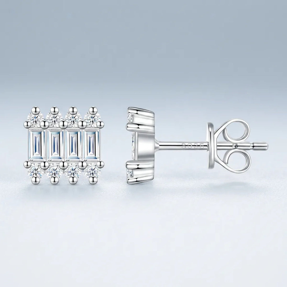 Barrette Moissanite Stud Earrings in Sterling Silver