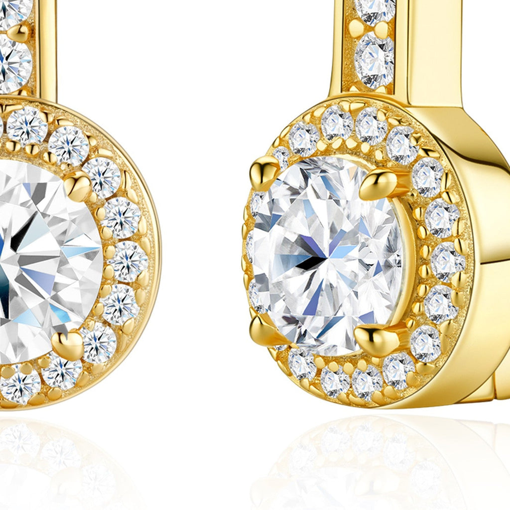 Aureagold Moissanite Halo Drop Earrings in Gold-Tone Sterling Silver