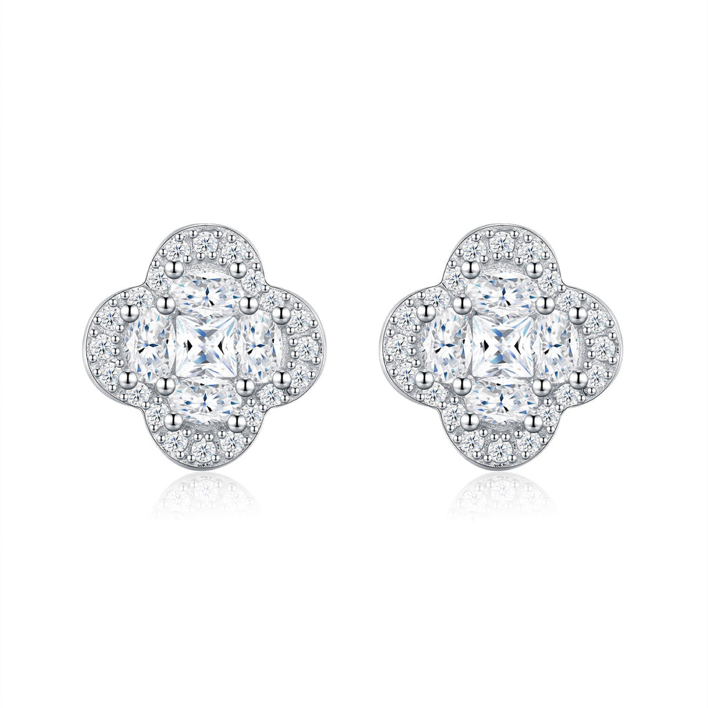 Quadribag Moissanite Clover Stud Earrings in Sterling Silver