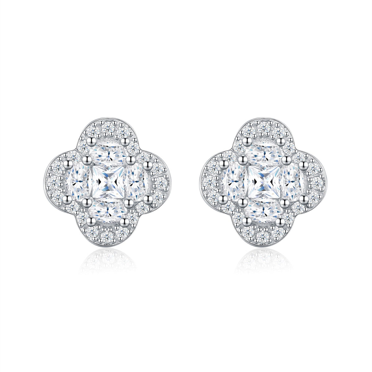 Quadribag Moissanite Clover Stud Earrings in Sterling Silver