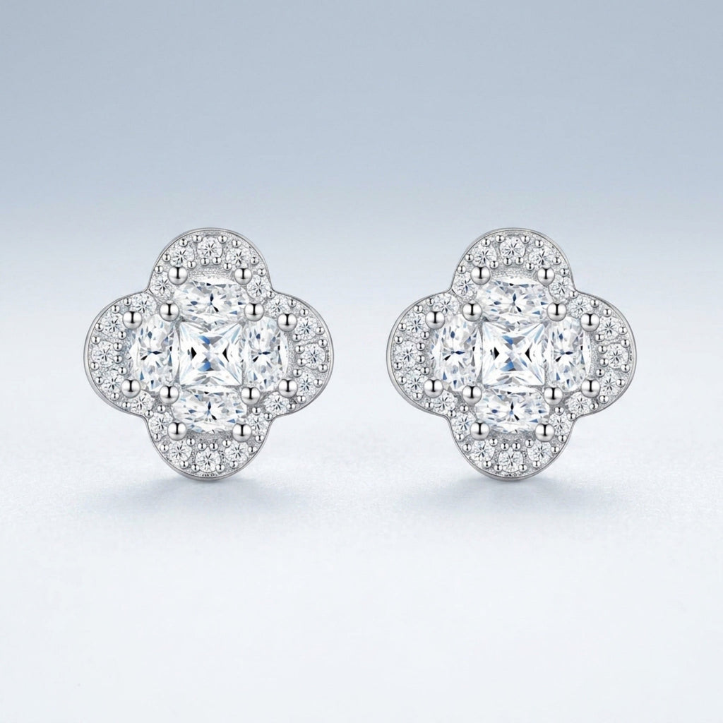 Quadribag Moissanite Clover Stud Earrings in Sterling Silver