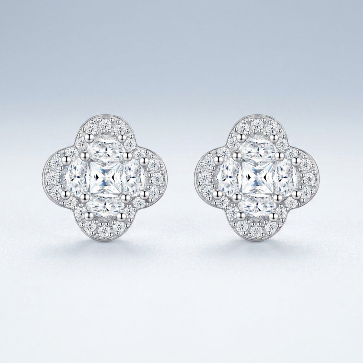 Quadribag Moissanite Clover Stud Earrings in Sterling Silver