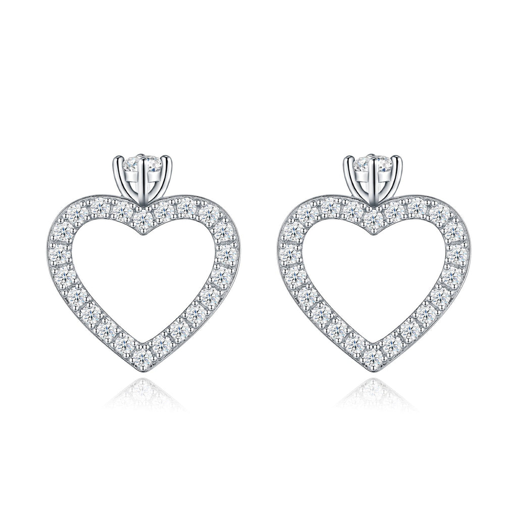 Cuorolino Moissanite Heart Stud Earrings in Sterling Silver