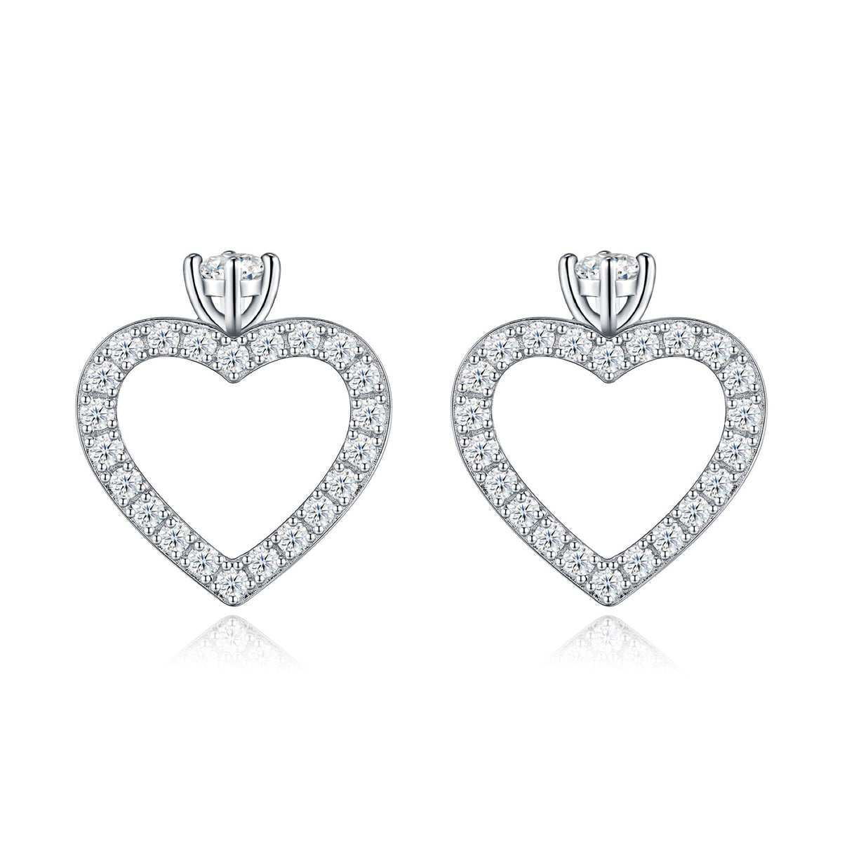 Cuorolino Moissanite Heart Stud Earrings in Sterling Silver