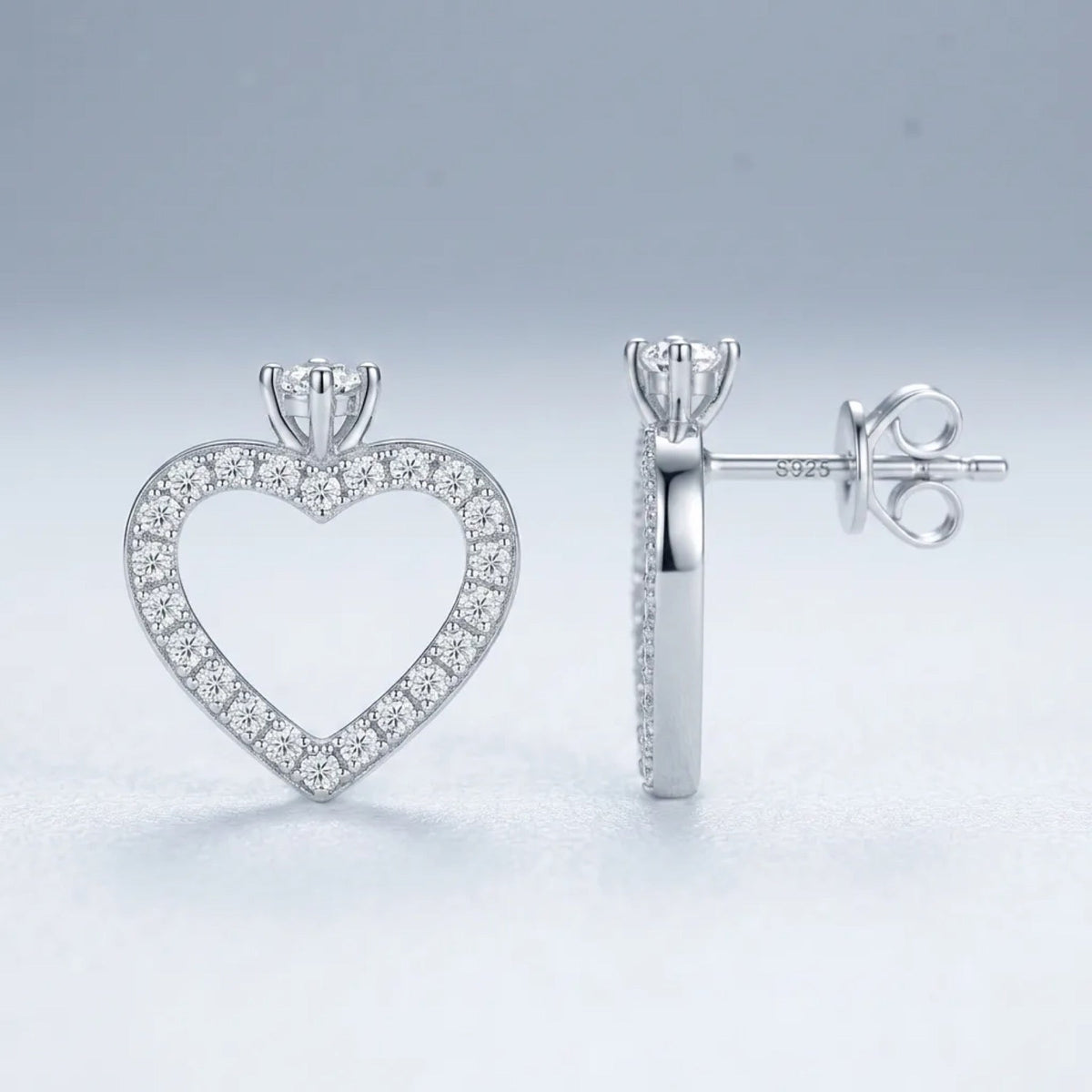 Cuorolino Moissanite Heart Stud Earrings in Sterling Silver