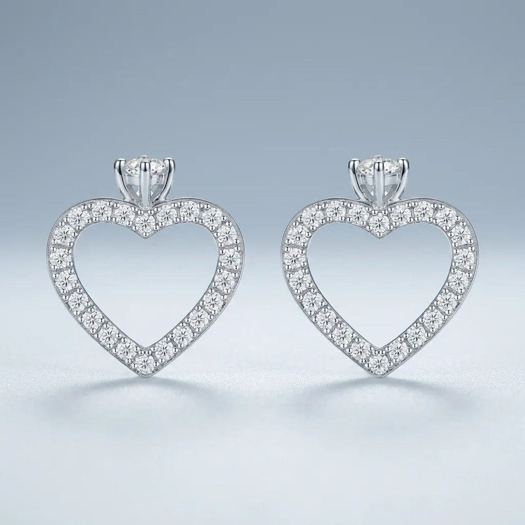 Cuorolino Moissanite Heart Stud Earrings in Sterling Silver
