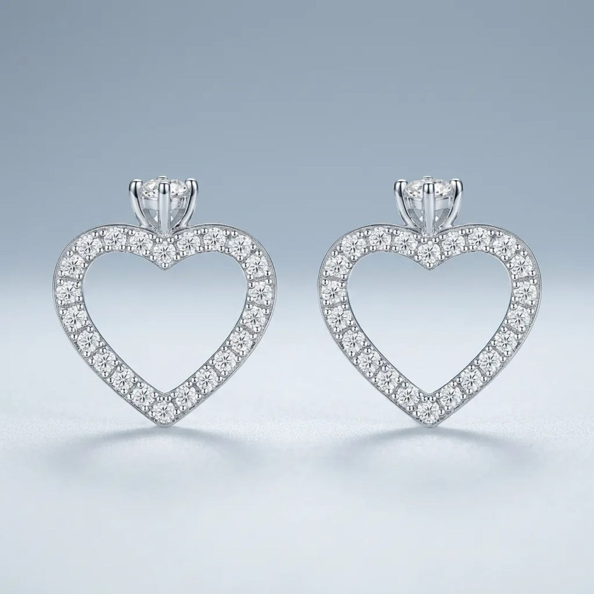 Cuorolino Moissanite Heart Stud Earrings in Sterling Silver