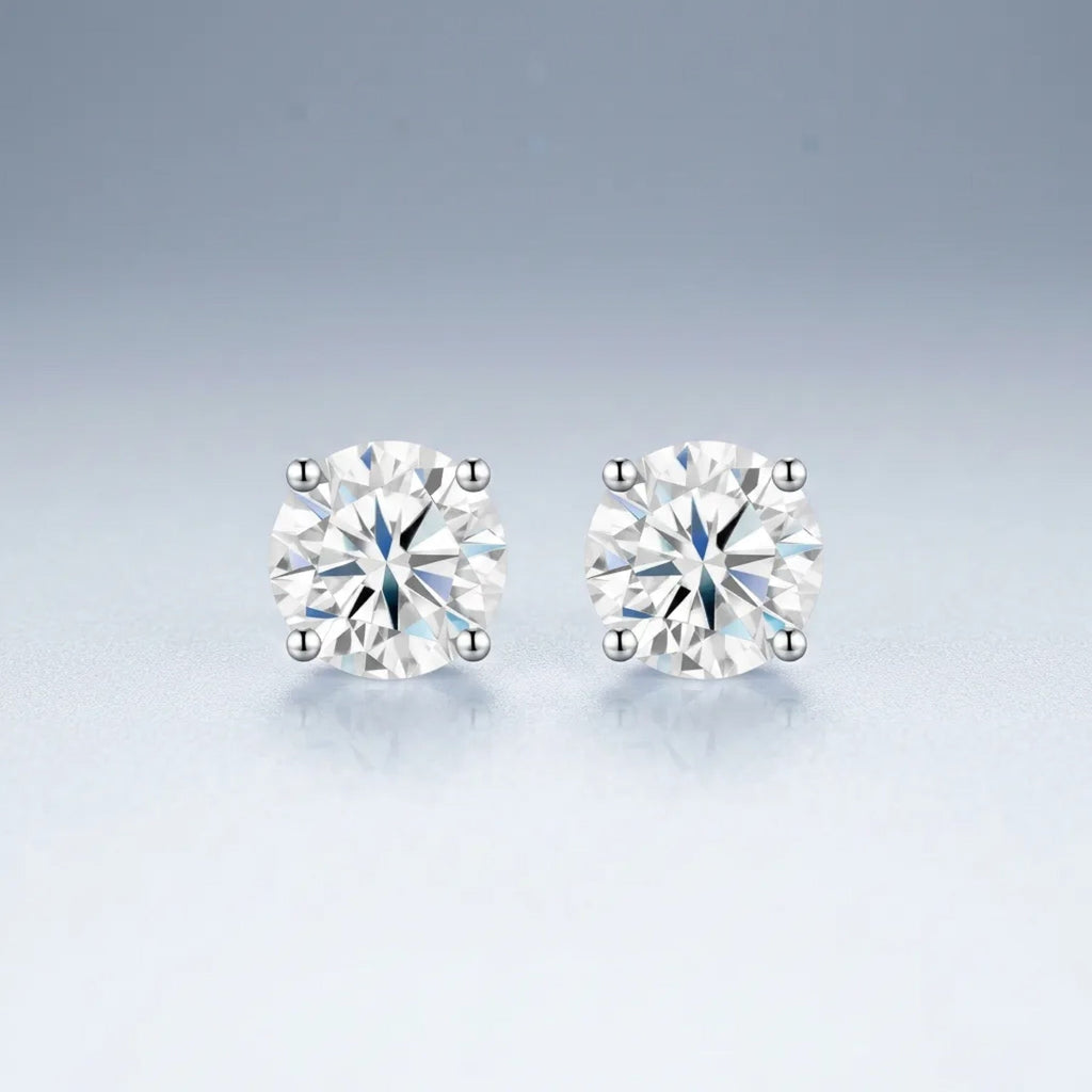 Puro 1 Carat Moissanite Stud Earrings in Sterling Silver