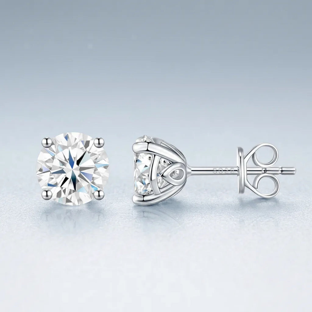 Puro 1 Carat Moissanite Stud Earrings in Sterling Silver