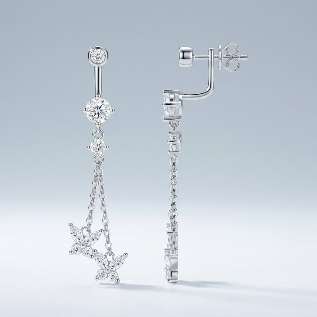 Stellario Moissanite Drop Earrings in Sterling Silver