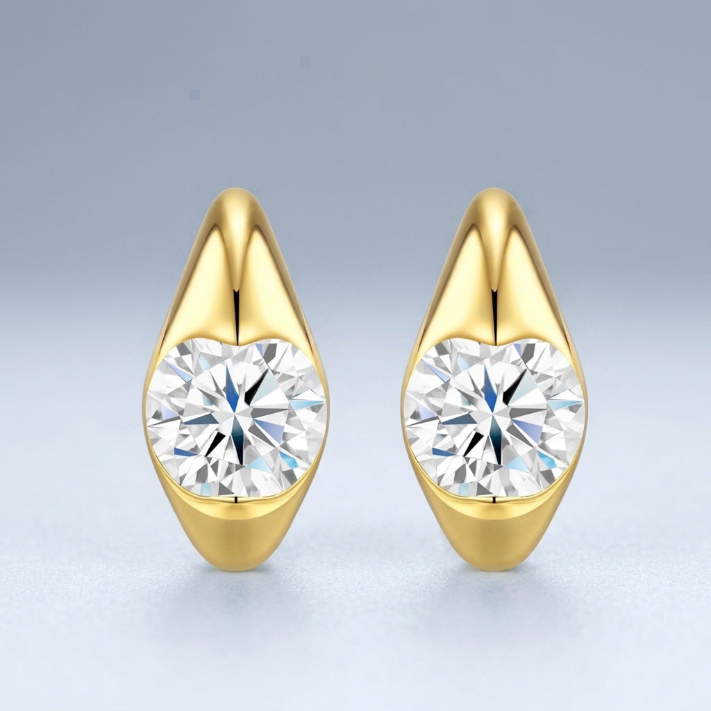 Lunetta Moissanite Stud Earrings in Gold-Tone Sterling Silver