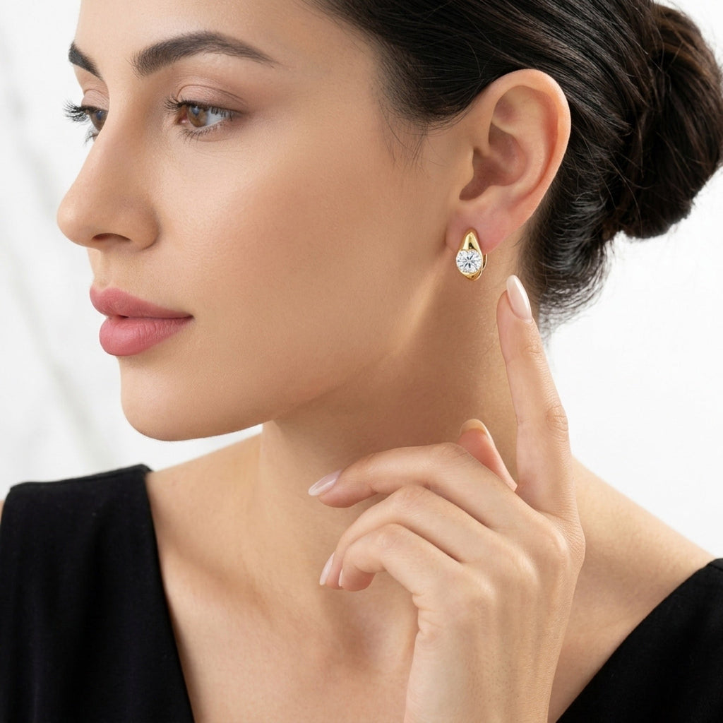Lunetta Moissanite Stud Earrings in Gold-Tone Sterling Silver